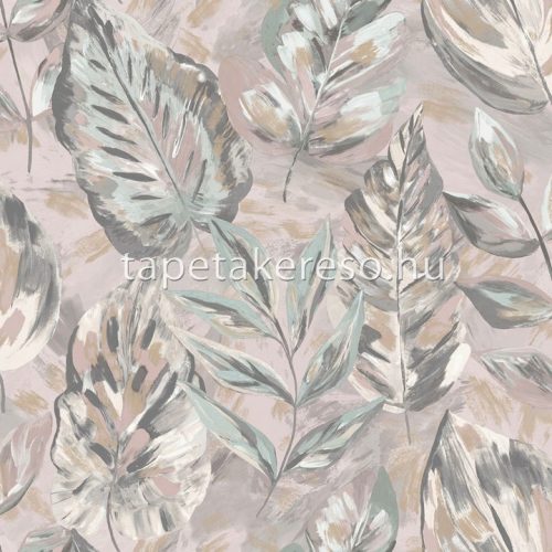 Holden Patagonia vlies, vinyl anyagú mályva, szürke, türkiz, arany színű leveles modern, natural tapéta