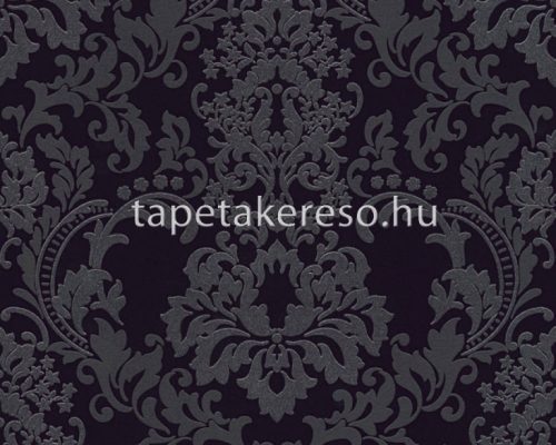 AS Creation Black is Beautiful vlies, habos anyagú fekete, csillámos, ezüst színű barokk modern tapéta
