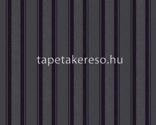 AS Creation Black is Beautiful vlies, habos anyagú fekete, csillámos, ezüst színű csíkos modern tapéta