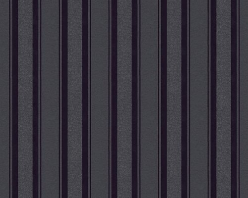 AS Creation Black is Beautiful vlies, habos anyagú fekete, csillámos, ezüst színű csíkos modern tapéta