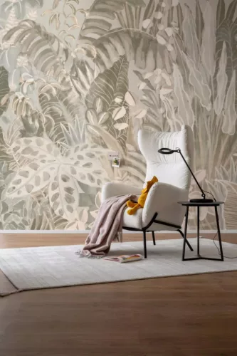 Rasch Schöner Wohnen Cosy Living vlies anyagú barna, fehér, zöld színű növényes, leveles Modern panel