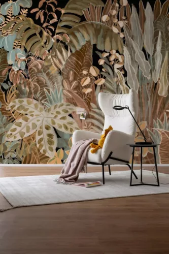 Rasch Schöner Wohnen Cosy Living vlies anyagú fekete, barna, zöld színű növényes, leveles Modern panel