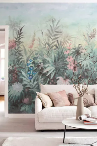 Rasch Schöner Wohnen Cosy Living vlies anyagú zöld, kék, rózsaszín színű virágos, leveles, növényes Modern panel