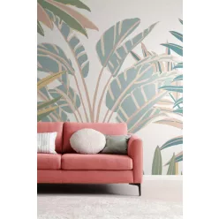   Rasch Schöner Wohnen Cosy Living vlies anyagú fehér, zöld, barack színű leveles Modern panel