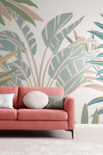 Rasch Schöner Wohnen Cosy Living vlies anyagú fehér, zöld, barack színű leveles Modern panel