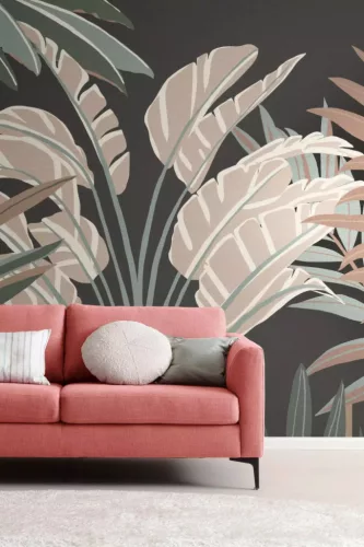 Rasch Schöner Wohnen Cosy Living vlies anyagú fekete, zöld, barna színű leveles Modern panel