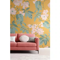   Rasch Schöner Wohnen Cosy Living vlies anyagú sárga, zöld, rózsaszín színű virágos, leveles Modern panel