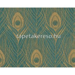   Architects Paper Absolutely Chic vlies anyagú arany, türkiz színű madártollas modern tapéta