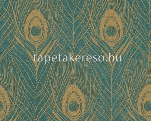 Architects Paper Absolutely Chic vlies anyagú arany, türkiz színű madártollas modern tapéta