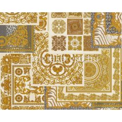   AS Creation Versace 4 vlies, vinyl anyagú fehér, arany, szürke, csillámos színű kazettás, barokk klasszikus tapéta