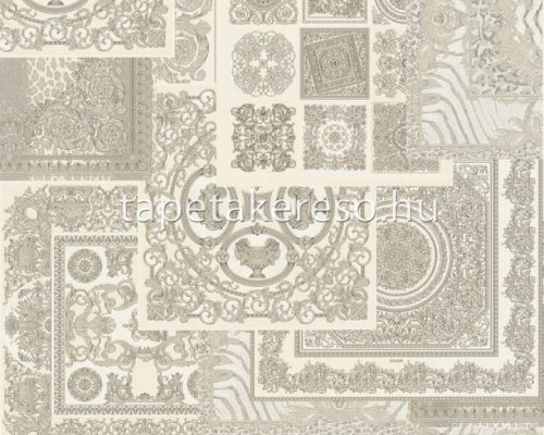 AS Creation Versace 4 vlies, vinyl anyagú fehér, beige, csillámos, szürke színű kazettás, barokk klasszikus tapéta