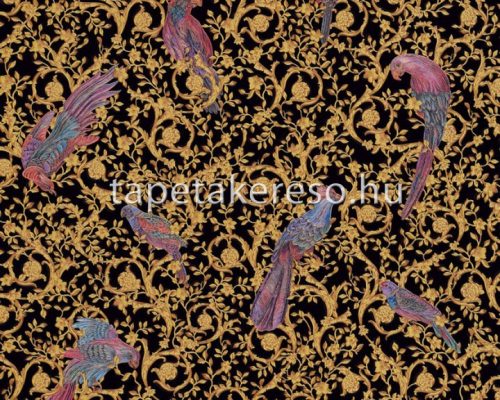 AS Creation Versace 4 vlies, vinyl anyagú fekete, arany, barna, lila színű madaras, indamintás klasszikus tapéta