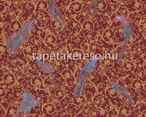 AS Creation Versace 4 vlies, vinyl anyagú bordó, arany, barna, kék, csillámos színű madaras, indamintás klasszikus tapéta