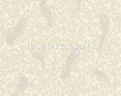 AS Creation Versace 4 vlies, vinyl anyagú törtfehér, beige, rózsaszín színű madaras, indamintás klasszikus tapéta