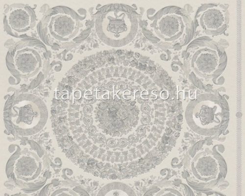AS Creation Versace 4 vlies, vinyl anyagú fehér, ezüst, beige, csillámos színű kazettás, barokk, feliratos klasszikus tapéta