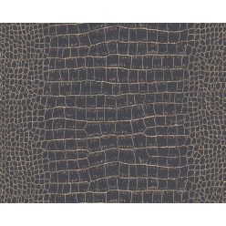   AS Creation Black is Beautiful habos, vlies anyagú fekete, arany színű bőrmintás modern tapéta