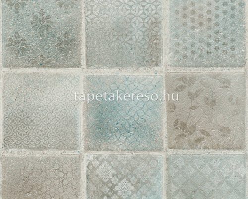 AS Creation New Studio vinyl, vlies anyagú fehér, kék, szürke színű csempe modern tapéta