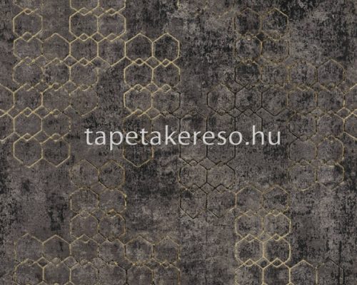 AS Creation Black is Beautiful vlies, habos anyagú szürke, arany színű geometriai, koptatott modern tapéta