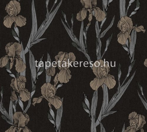 AS Creation Black is Beautiful vlies, vinyl anyagú fekete, szürke, barna színű virágos modern tapéta