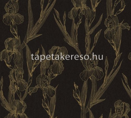 AS Creation Black is Beautiful vlies, vinyl anyagú fekete, sárga színű virágos modern tapéta