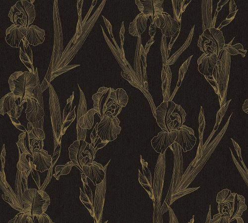 AS Creation Black is Beautiful vlies, vinyl anyagú fekete, sárga színű virágos modern tapéta