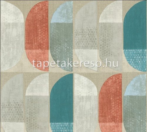 AS Creation Geo Nordic vlies, vinyl anyagú barna, türkiz, rozsdabarna színű geometriai modern tapéta