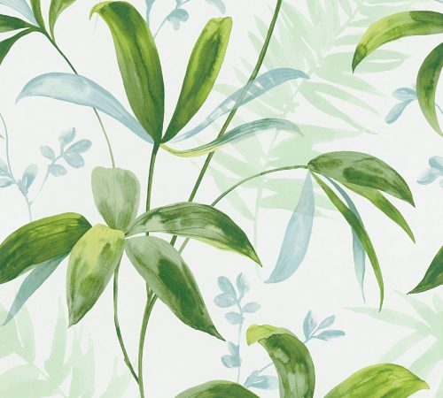 Architects Paper Jungle Chic vlies anyagú fehér, zöld, kék színű leveles romantikus tapéta