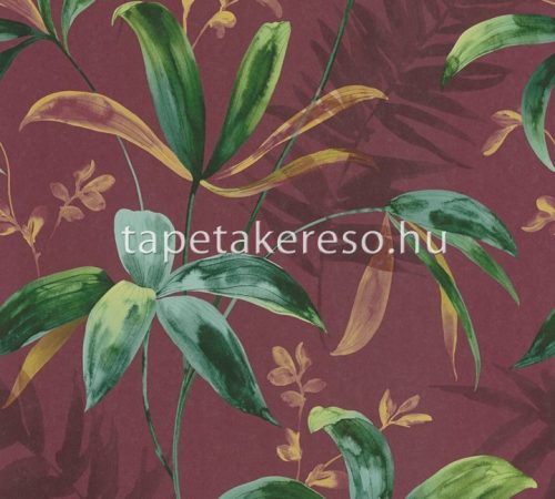Architects Paper Jungle Chic vlies anyagú bordó, sárga, zöld színű leveles romantikus tapéta