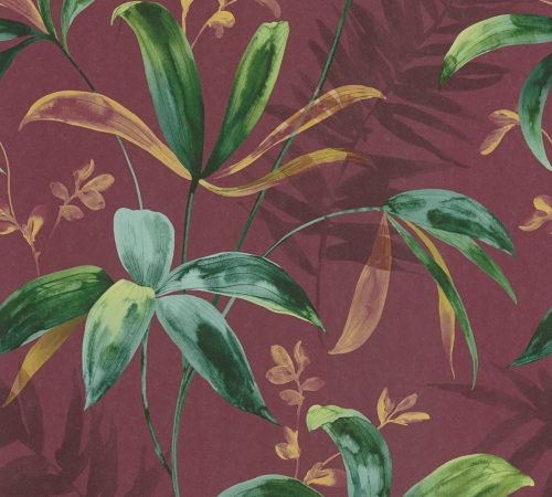 Architects Paper Jungle Chic vlies anyagú bordó, sárga, zöld színű leveles romantikus tapéta