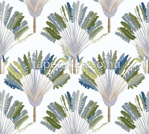 Architects Paper Jungle Chic vlies anyagú fehér, szürke, zöld, kék, barna színű fás, leveles romantikus tapéta
