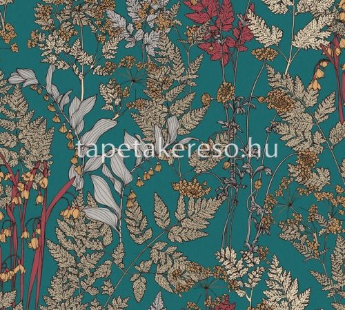 AS Creation Floral Impression vlies anyagú türkiz, barna, piros színű leveles modern tapéta