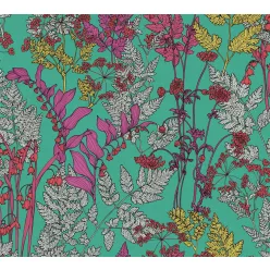   AS Creation Floral Impression vlies anyagú zöld, lila, sárga, szürke színű leveles modern tapéta