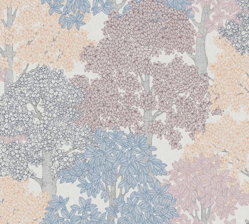 AS Creation Floral Impression vlies anyagú fehér, kék, barna, mályva színű fás modern tapéta