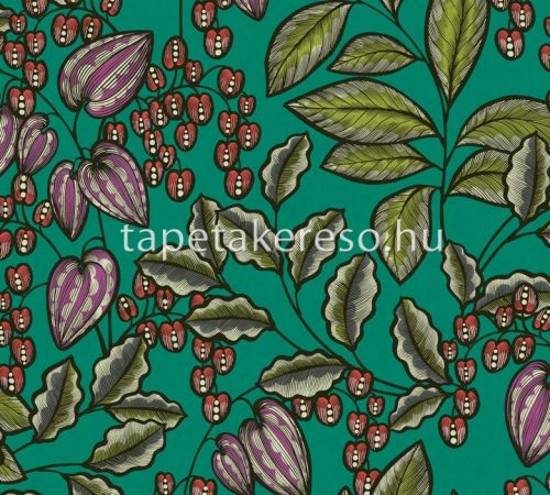 AS Creation Floral Impression vlies anyagú zöld, fekete, lila, piros színű növényes modern tapéta