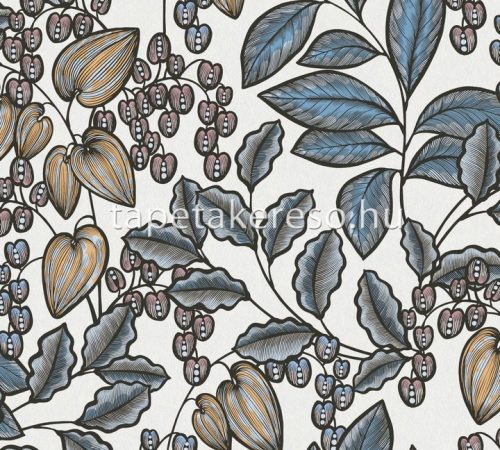 AS Creation Floral Impression vlies anyagú fekete, fehér, kék, sárga színű növényes modern tapéta