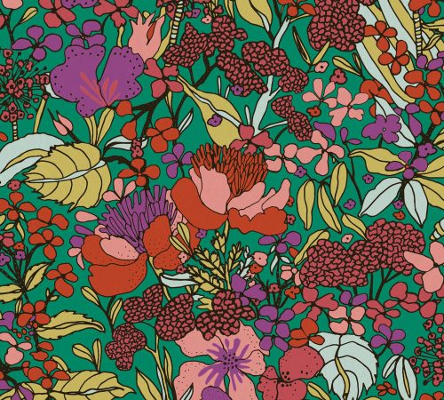 AS Creation Floral Impression vlies anyagú zöld, sárga, lila, piros színű virágos modern tapéta