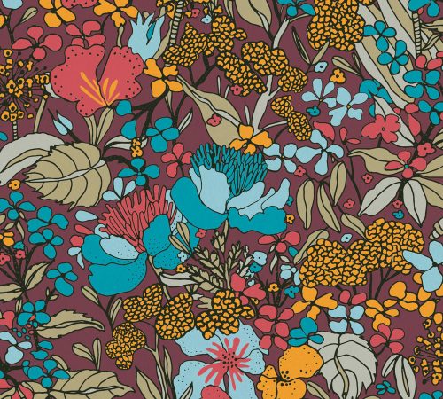 AS Creation Floral Impression vlies anyagú bordó, kék, sárga, barna, piros színű virágos modern tapéta