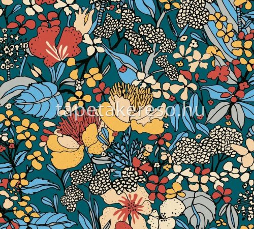 AS Creation Floral Impression vlies anyagú kék, sárga, barna, fekete, beige színű virágos modern tapéta