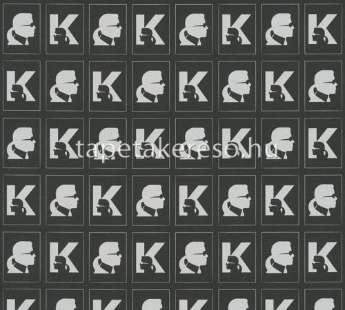AS Creation Karl Lagerfeld vlies, vinyl anyagú fekete, ezüst színű betűs, kockás, arc modern tapéta