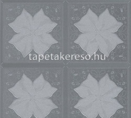 AS Creation Karl Lagerfeld vlies, vinyl anyagú szürke, ezüst, csillámos színű kockás, virágos modern tapéta