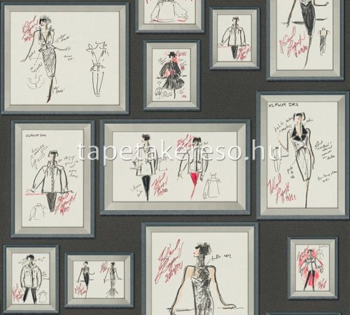 AS Creation Karl Lagerfeld vlies, vinyl anyagú fekete, fehér, piros, csillámos színű képkeret, divat modern tapéta