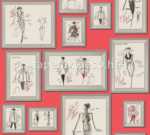 AS Creation Karl Lagerfeld vlies, vinyl anyagú fehér, fekete, piros, ezüst, csillámos színű képkeret, divat modern tapéta