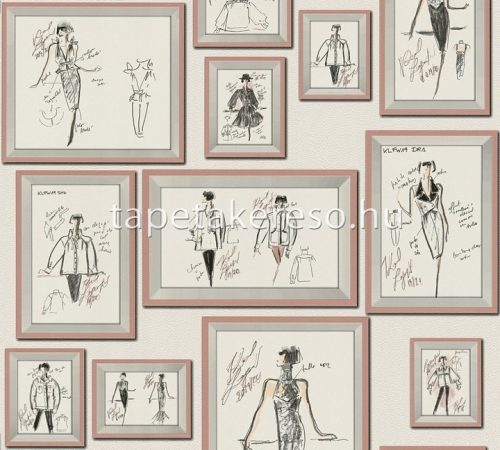 AS Creation Karl Lagerfeld vlies, vinyl anyagú fehér, fekete, mályva, beige, csillámos színű képkeret, divat modern tapéta