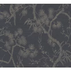   AS Creation Black is Beautiful vlies, habos anyagú fekete, arany színű virágos modern tapéta