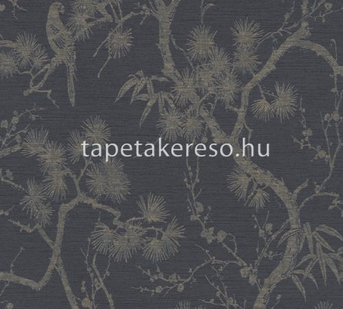 AS Creation Black is Beautiful vlies, habos anyagú fekete, arany színű virágos modern tapéta