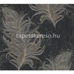   AS Creation Mata Hari vlies, vinyl anyagú fekete, szürke, arany színű tollas modern tapéta