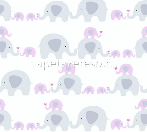 AS Creation Little Love vlies anyagú fehér, rózsaszín, szürke színű állatos gyerek tapéta