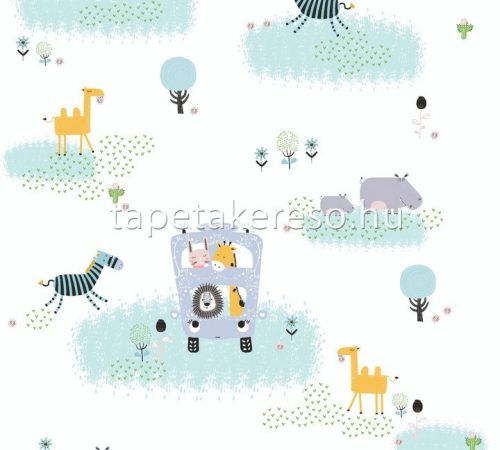AS Creation Little Love vlies anyagú fehér, kék, rózsaszín, zöld, szürke színű állatos gyerek tapéta