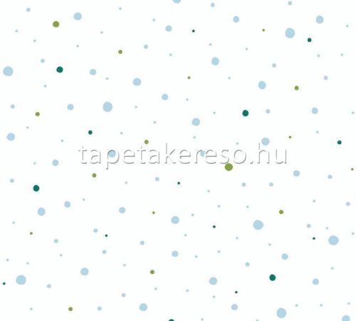 AS Creation Little Love vlies anyagú fehér, kék, zöld színű pöttyös gyerek tapéta
