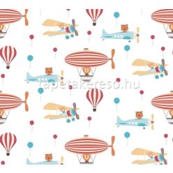   AS Creation Little Love vlies anyagú fehér, kék, barna, piros színű repülős, légballonos, állatos, lufis gyerek tapéta